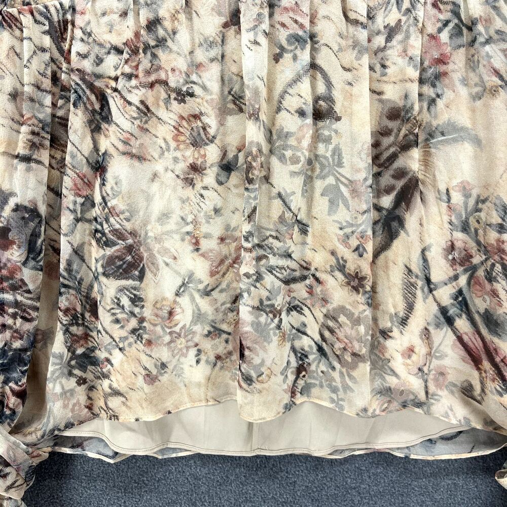 Haute Hippie Runway Silk Top Womens 10 Floral Ring Trim Asymmetric Hem Blouse - Picture 8 of 16